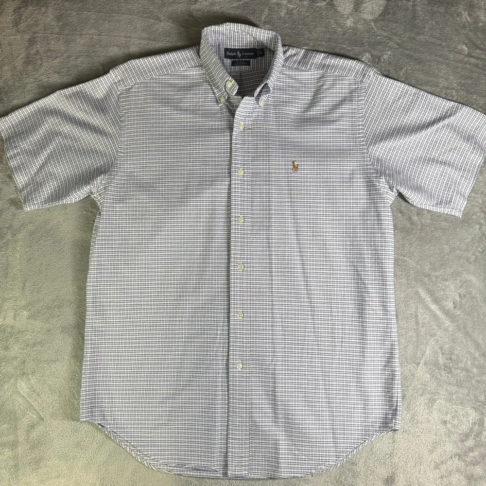 VTG Ralph Lauren Blake Mens Small Flesh Pony Check Short Sleeve Button Down - Picture 2 of 9